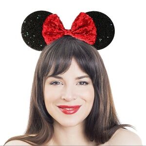 Sequin Red Bow Black Ears Headband